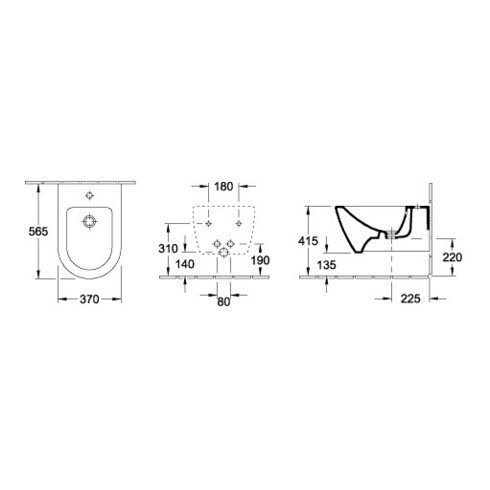 Villeroy & Boch Wand-Bidet SUBWAY 2.0 370 x 565 mm, mit Überlauf weiß