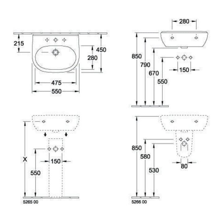 V&B Waschtisch O.NOVO 550 x 450 mm mit Überlauf weiß