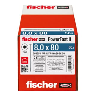 Vis à bois fischer PowerFast II à tête fraisée étagée TX40 TG acier galavanisé, passivée bleu