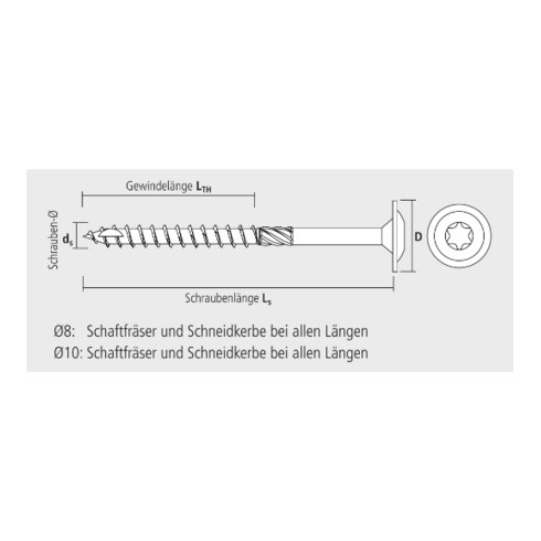 Vis pour construction en bois Bmax 8x140/80 tête large TX 40 zinguée (50 ) Celo