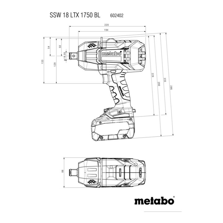 Visseuse à choc sans fil Metabo SSW 18 LTX 1750 BLCarton