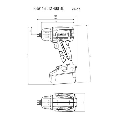 Visseuse à choc SSW 18 LTX 400 BL metabo, Coffret, 18V 2x4Ah LiHD + ASC 55