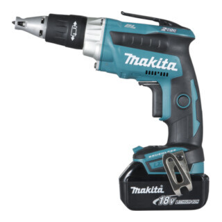 Visseuse sans fil Makita DFS250RTJ dans une mallette de transport MAKPAC avec deux batteries de 5,0 Ah et un chargeur rapide.