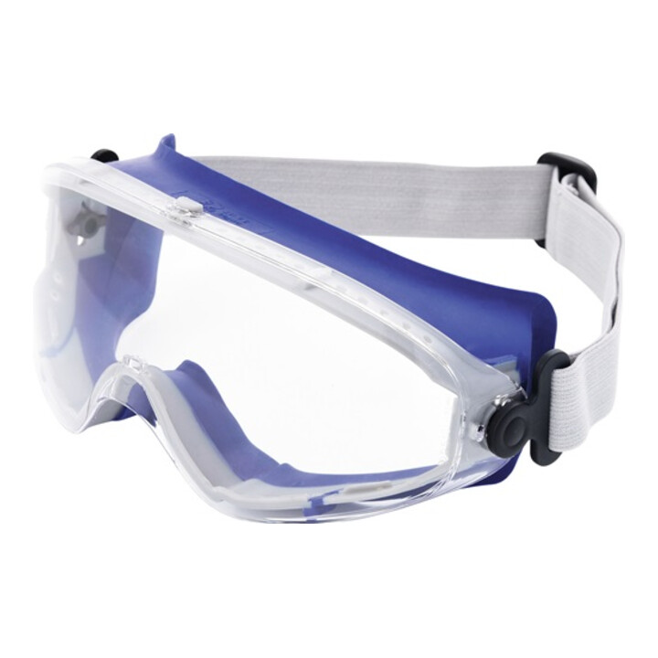 Vollsichtschutzbrille klar Rahmen blau, PC-Scheibe klar, beschlagfrei EN166