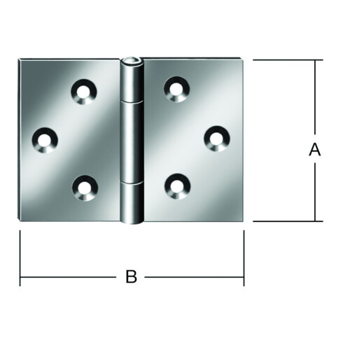 VORMANN Charnière de porte large, B90xH60mm roulée, inoxydable, acier inoxydable