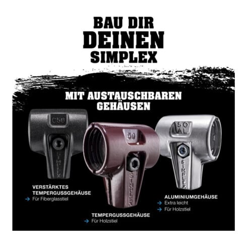 Vorschlaghammer SIMPLEX Kopf-Ø100mm L1000mm Superplast.weiß/Gum.schwarz mittelh
