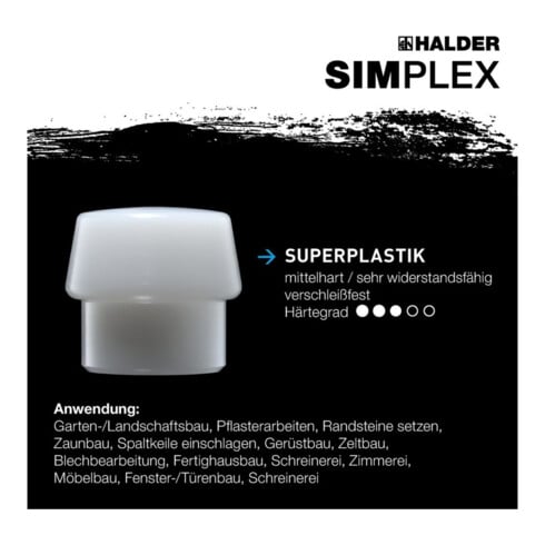Vorschlaghammer SIMPLEX Kopf-Ø100mm L1000mm Superplast.weiß/Gum.schwarz mittelh