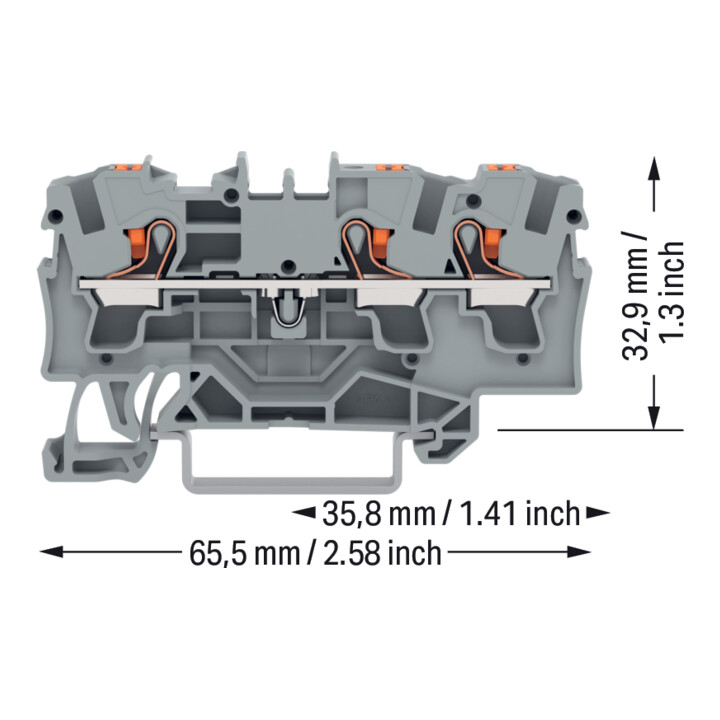 WAGO Bornier de passage 2204-1301 4mm² gris 3 conducteurs