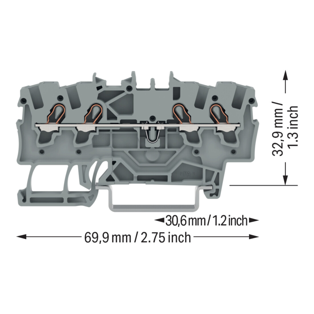 WAGO GmbH& Co. KG Bornier de passage 4 conducteurs, TS 35 2001-1401