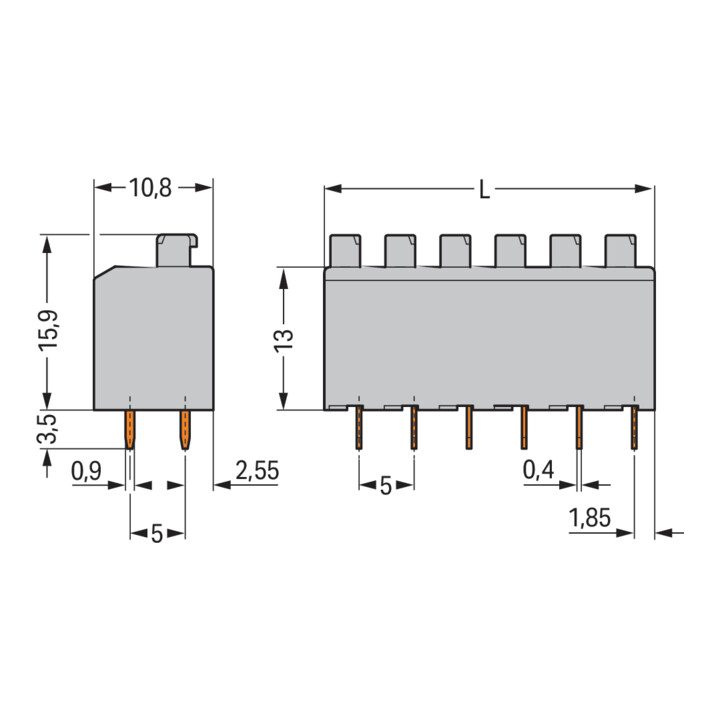 WAGO Leiterplattenklemme Drücker 1,5mm² grau 735-303