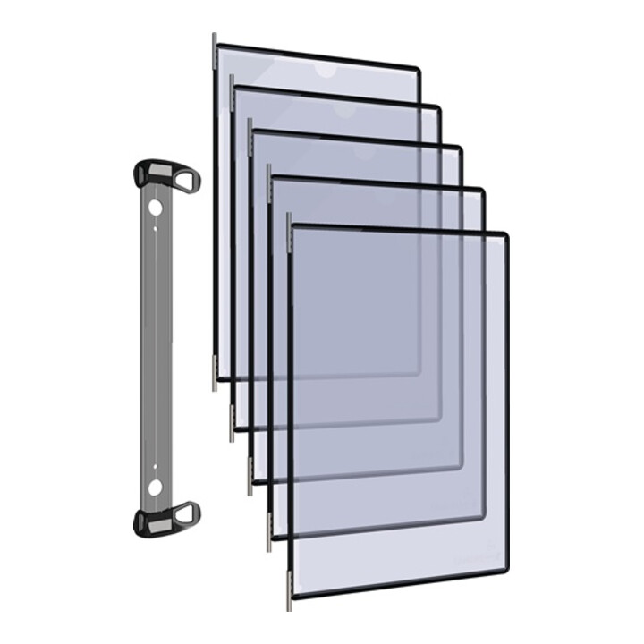 Wandhalter 5 Sichttafeln PP schwarz m.Neodym-Magnetf.DIN A4