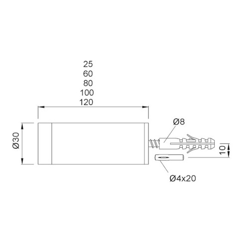 Wandtürpuffer 2070 Alu.silberf.elox.L.60mm KWS