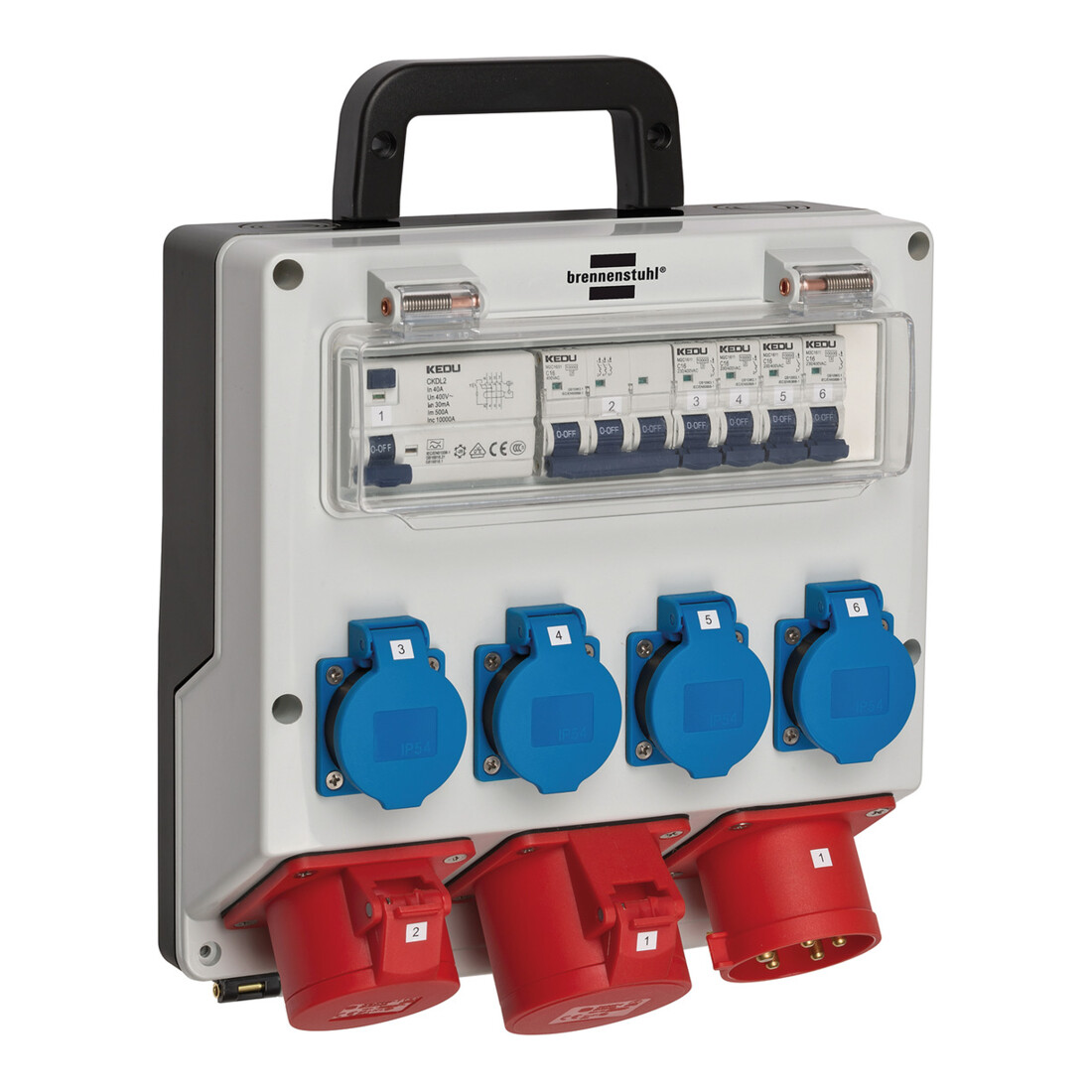 Wandverdeler 4/32 IP44 4x LS 230V/16 A, 1xLS 400V/16 A, 1xFI 40 A 4-polig 30mA