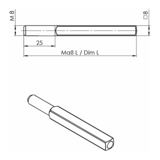 Wechselstift OGRO 115 4-KT.8x90mm STA M8 OGRO