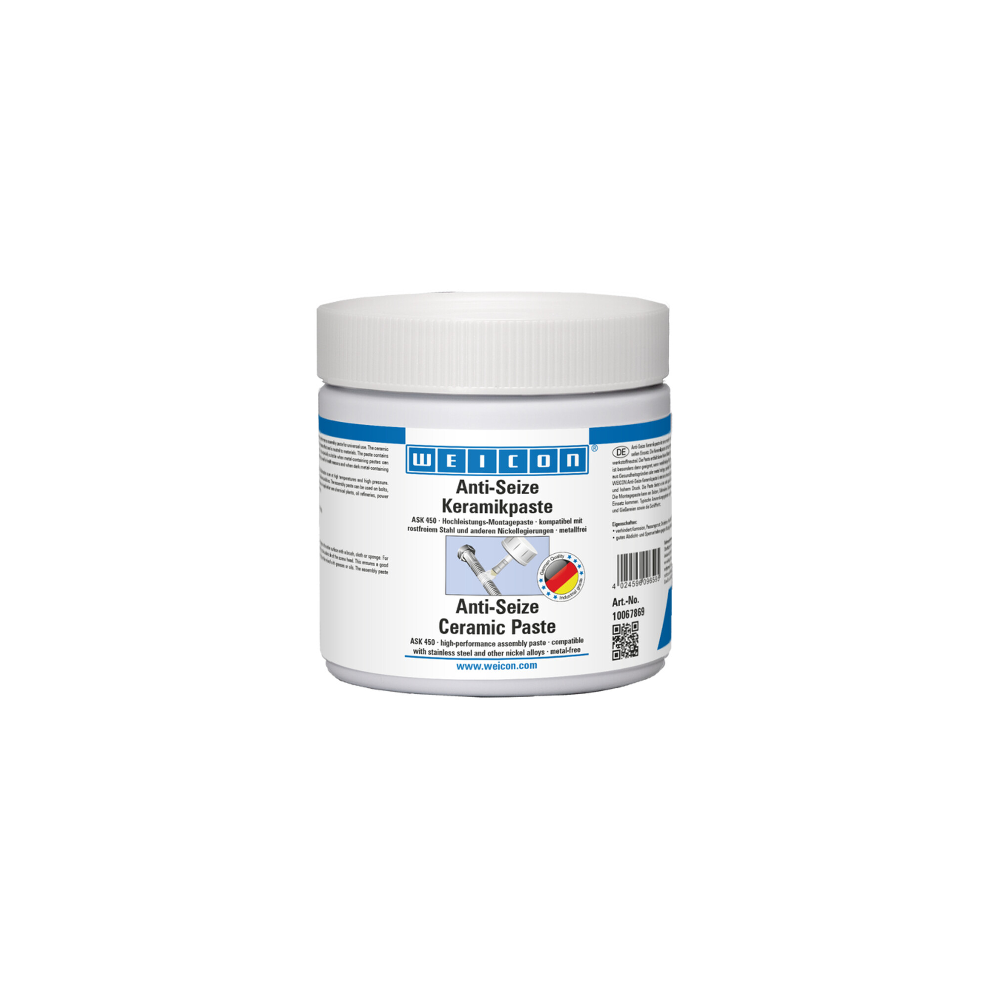 WEICON Anti-Seize Keramikpaste, metallfreie Schmier- und Trennmittelpaste, 450 g, weiß