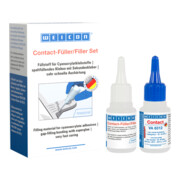 WEICON Contact-Füller Set, Set mit einem Cyanacrylatklebstoff und einem Füllstoff zur schnellen Reparatur von Rissen, Spalten usw., 1 Set, transparent