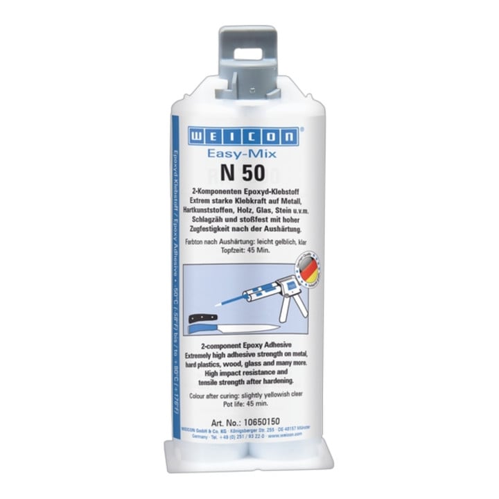 WEICON Easy-Mix N 50, Epoxid-Klebstoff für Fertigungsprozesse, 50 ml, leicht gelblich, klar