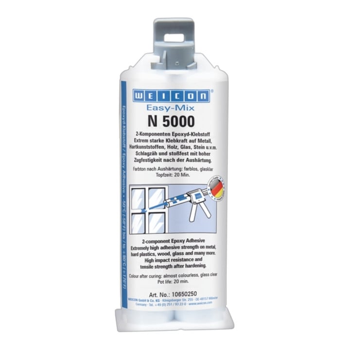 WEICON Easy-Mix N 5000, Epoxid-Klebstoff für optisch anspruchsvolle Verbindungen, 50 ml, fast farblos, glasklar