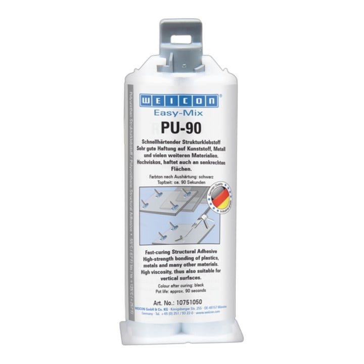 WEICON Easy-Mix PU-90, Polyurethan-Klebstoff, hochfest, Topfzeit ca. 90 Sekunden, 50 ml, schwarz
