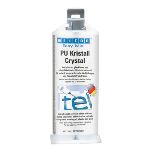 WEICON Easy-Mix PU Kristall, Polyurethan-Klebstoff, glasklar, 50 ml, glasklar
