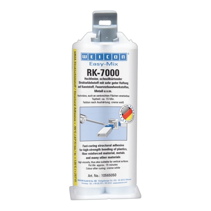 WEICON Easy-Mix RK-7000, langsamhärtender Acrylat-Strukturklebstoff, 50 ml, cremeweiß, milchig