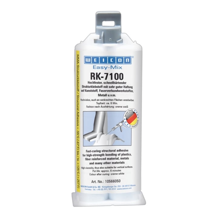 WEICON Easy-Mix RK-7100, Acrylat-Strukturklebstoff, schnellhärtend, 50 ml, cremeweiß, milchig
