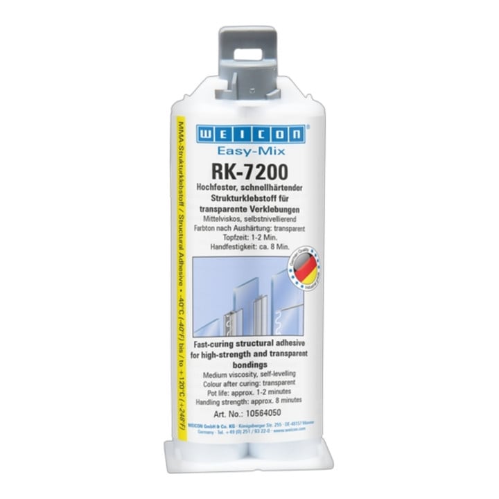 WEICON Easy-Mix RK-7200, Acrylat-Strukturklebstoff, schlagfest, 50 ml, transparent, farblos