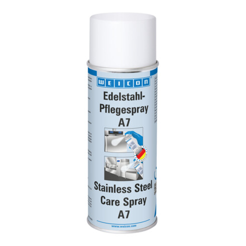 WEICON Edelstahlpflege-Spray A7, kraftvolle Reinigung sowie Schutz und Pflege von Edelstahl im Lebensmittelbereich, 400 ml, farblos, transparent