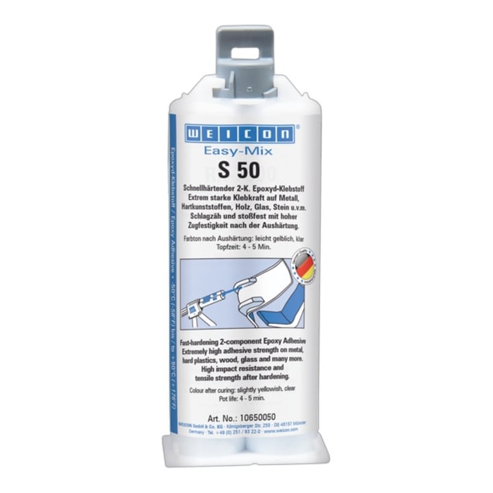 WEICON Easy-Mix S 50, Epoxid-Klebstoff für schnelle Reparatur- und Wartungsarbeiten, 50 ml