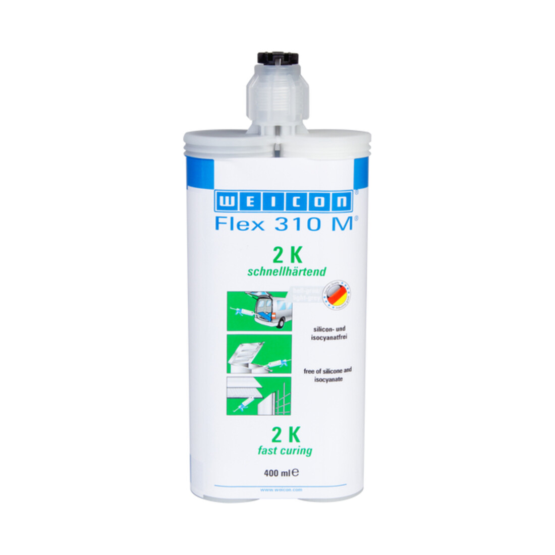 WEICON Flex 310 M® 2 K, elastischer Klebstoff auf Hybrid-Polymer-Basis, schnellhärtend, 400 ml, grau