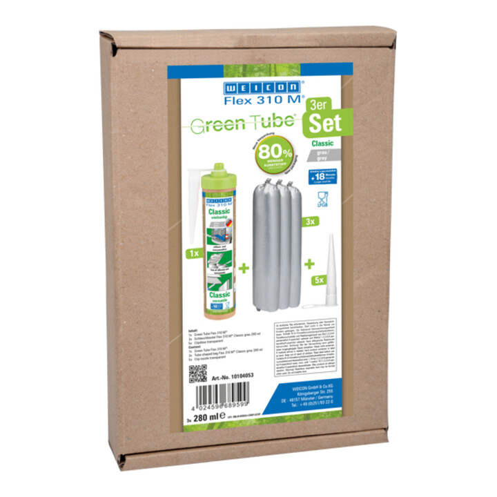 WEICON Flex 310 M® Classic, elastischer Klebstoff auf MS-Polymer-Basis für den vielseitigen Einsatz, 1 Set, grau