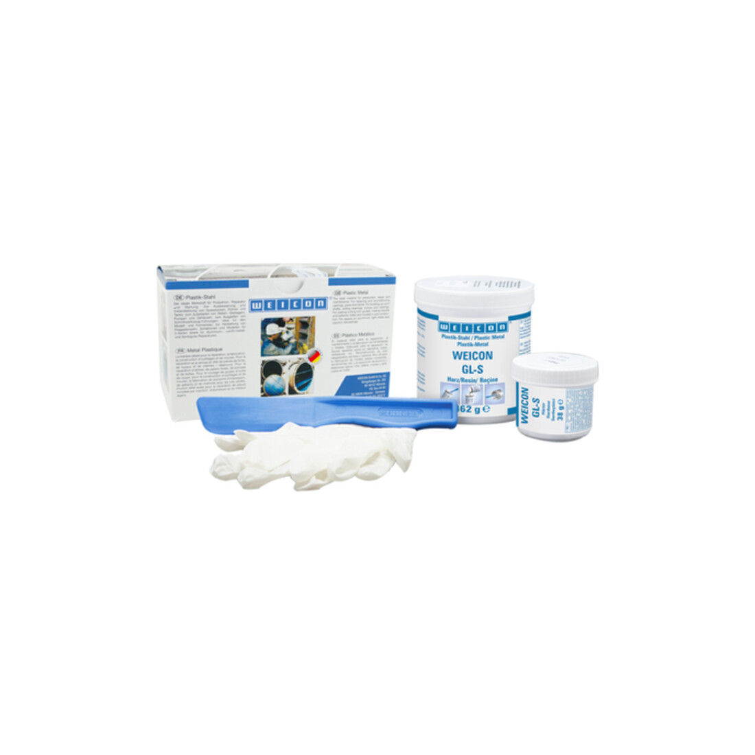 WEICON GL-S, mineralisch gefülltes Epoxidharz-System zur Verschleißschutzbeschichtung, langsame Aushärtung, 0,5 kg, grün
