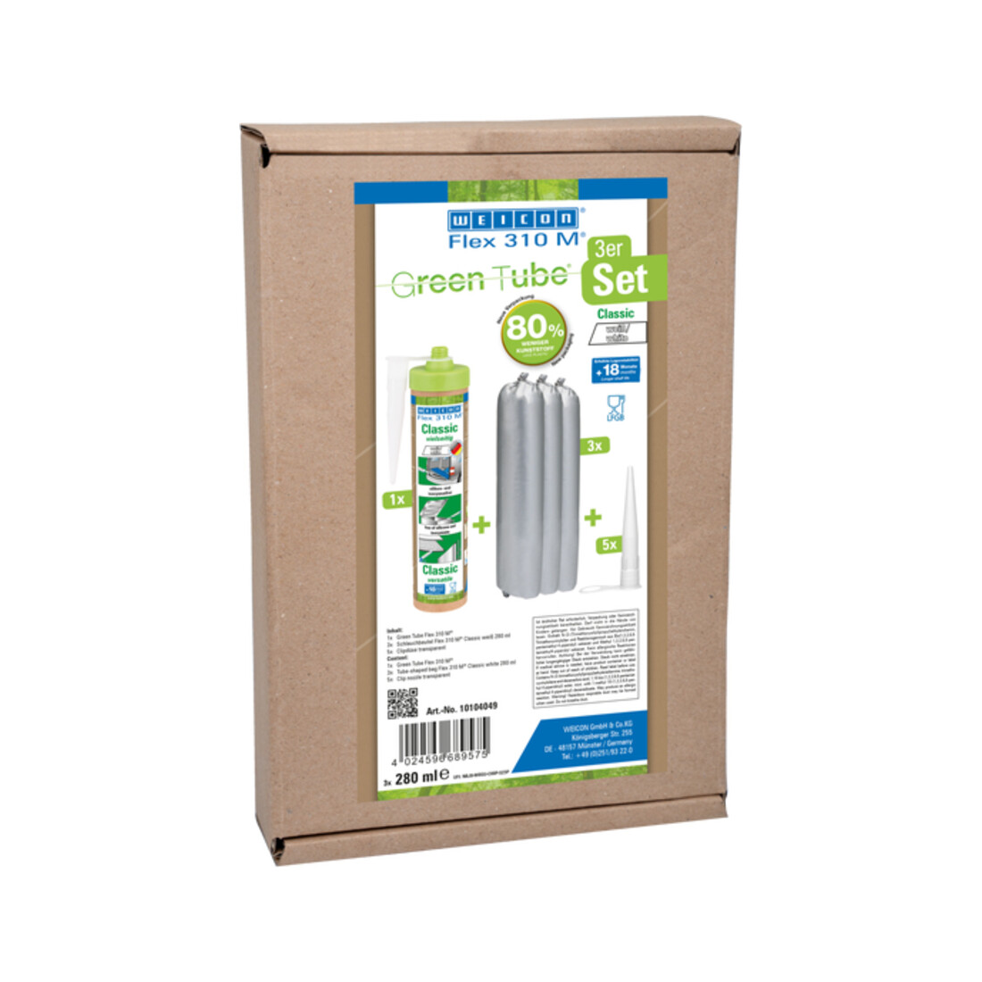 WEICON Klebstoff 'Flex 310 M® Classic', elastisch auf MS-Polymer-Basis für den vielseitigen Einsatz, 1 Set, weiß