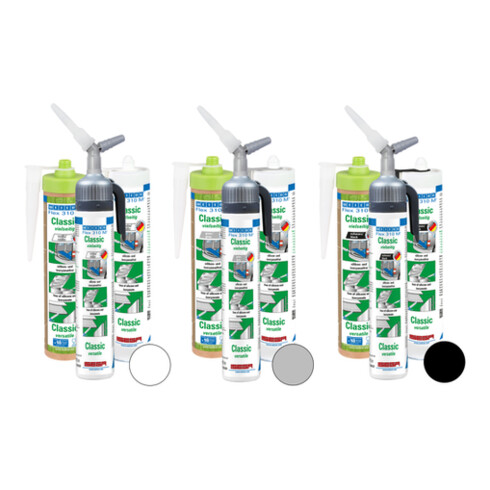 WEICON Klebstoff 'Flex 310 M® Classic', elastisch auf MS-Polymer-Basis für den vielseitigen Einsatz, 1 Set, weiß