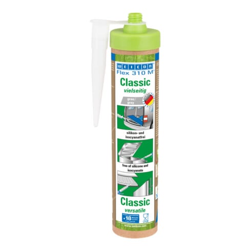 WEICON Klebstoff 'Flex 310 M® Classic', elastisch auf MS-Polymer-Basis für den vielseitigen Einsatz, 280 ml (Green Tube), grau
