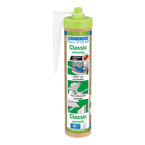 WEICON Klebstoff 'Flex 310 M® Classic', elastisch auf MS-Polymer-Basis für den vielseitigen Einsatz, 280 ml (Green Tube), schwarz