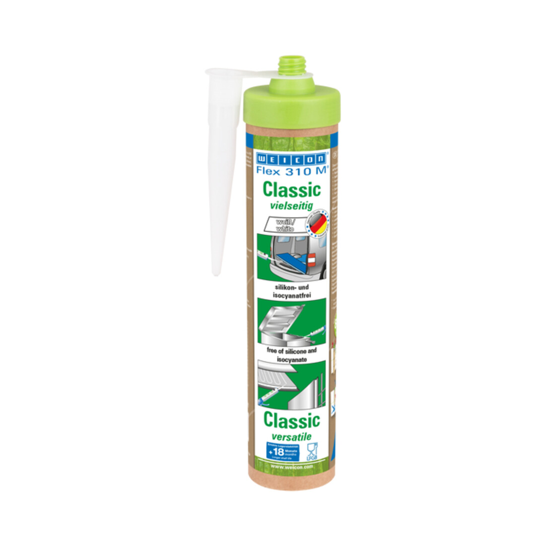 WEICON Klebstoff 'Flex 310 M® Classic', elastisch auf MS-Polymer-Basis für den vielseitigen Einsatz, 280 ml (Green Tube), weiß