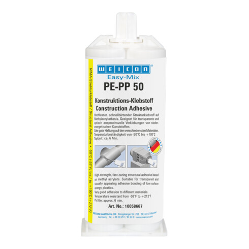 WEICON Konstruktions-Klebstoff 'Easy-Mix PE-PP 50', auf Methylacrylatbasis für spezielle Kunststoffe, 50 ml, transparent
