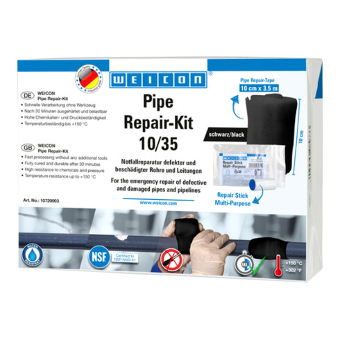 WEICON Pipe Repair-Kit, für die Notfall-Reparatur beschädigter Rohre und Leitungen, 3,5 m x 10 cm, schwarz