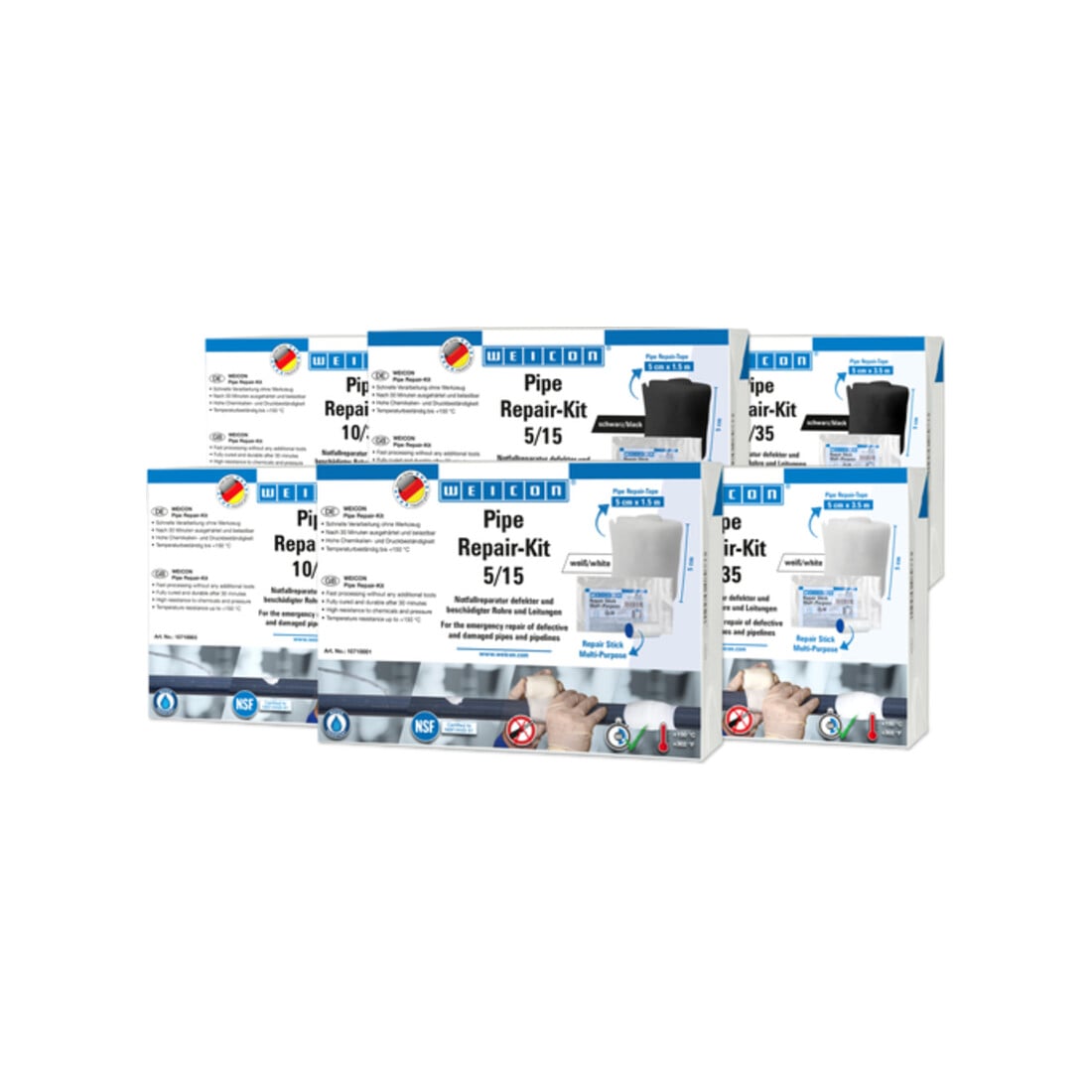 WEICON Pipe Repair-Kit, für die Notfall-Reparatur beschädigter Rohre und Leitungen, 3,5 m x 5 cm, schwarz