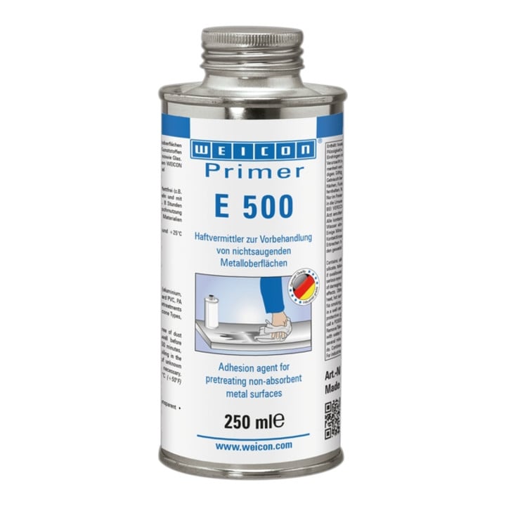 WEICON Primer E 500, Haftvermittler für nichtsaugende Metalloberflächen, speziell für Silikone, 250 ml