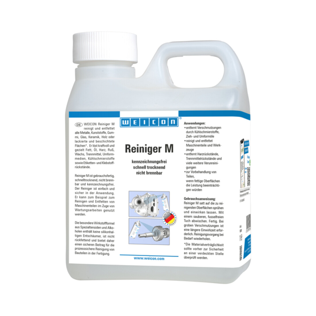 WEICON Reiniger M, kraftvoller Spezialreiniger, nicht brennbar, 1 L, farblos, transparent