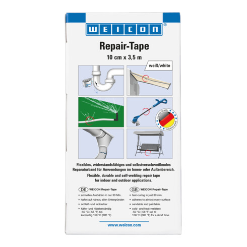 WEICON Repair-Tape, widerstandsfähiges und selbstverschweißendes Reparaturband, 3,5 m x 10 cm, weiß