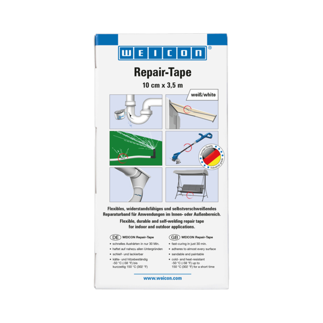 WEICON Repair-Tape, widerstandsfähiges und selbstverschweißendes Reparaturband, 3,5 m x 10 cm, weiß