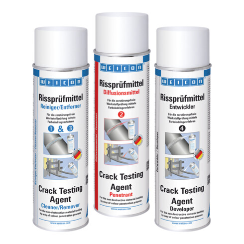 WEICON Rissprüfmittel Set, 3er Set inkl. Reiniger, Diffusionsmittel und Entwickler, 1 Set