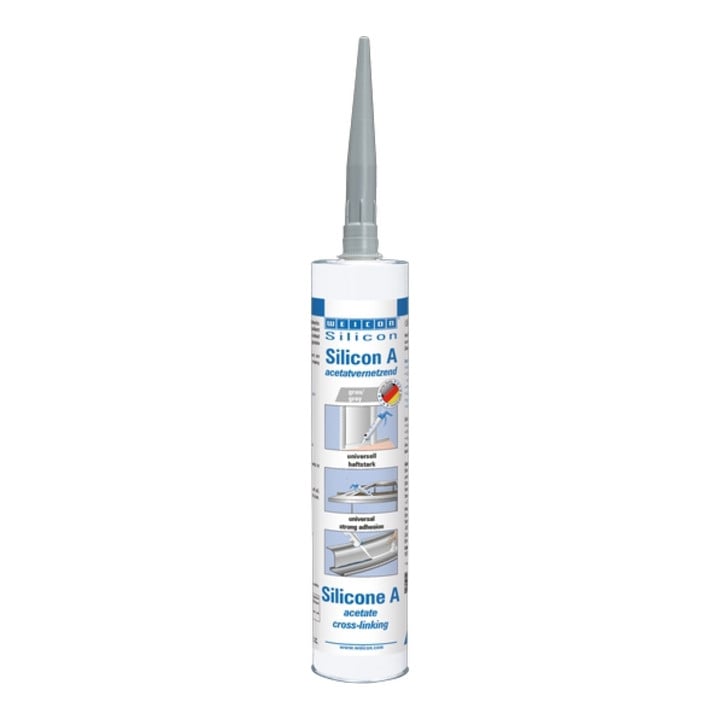WEICON Silicon A, acetatvernetzender und fungizid eingestellter Dichtstoff, 310 ml, grau