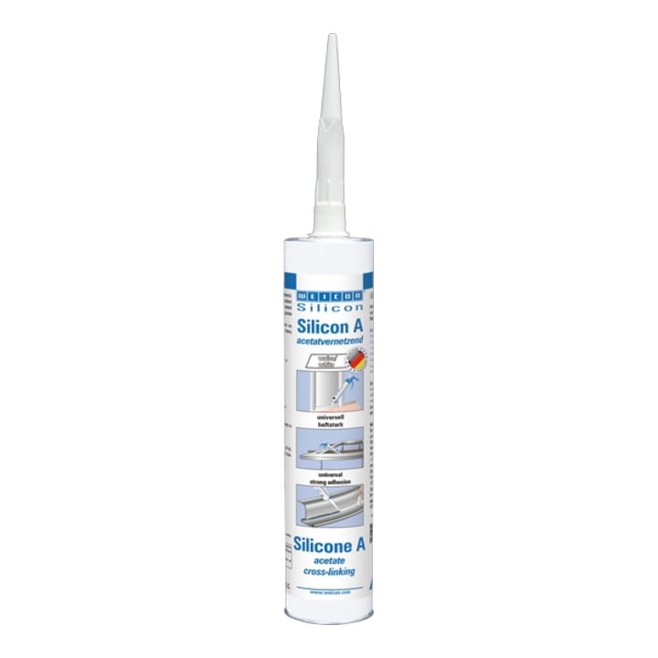 WEICON Silicon A, acetatvernetzender und fungizid eingestellter Dichtstoff, 310 ml, weiß