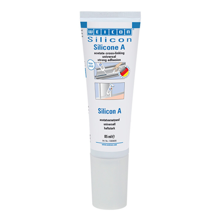 WEICON Silicon A, acetatvernetzender und fungizid eingestellter Dichtstoff, 85 ml, transparent