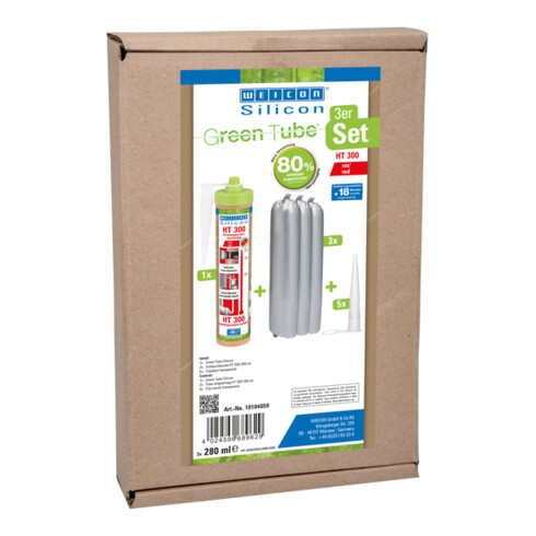 WEICON Silicon HT 300, Dichtstoff, hochtemperaturbeständig bis 300°C, 1 Set, rot