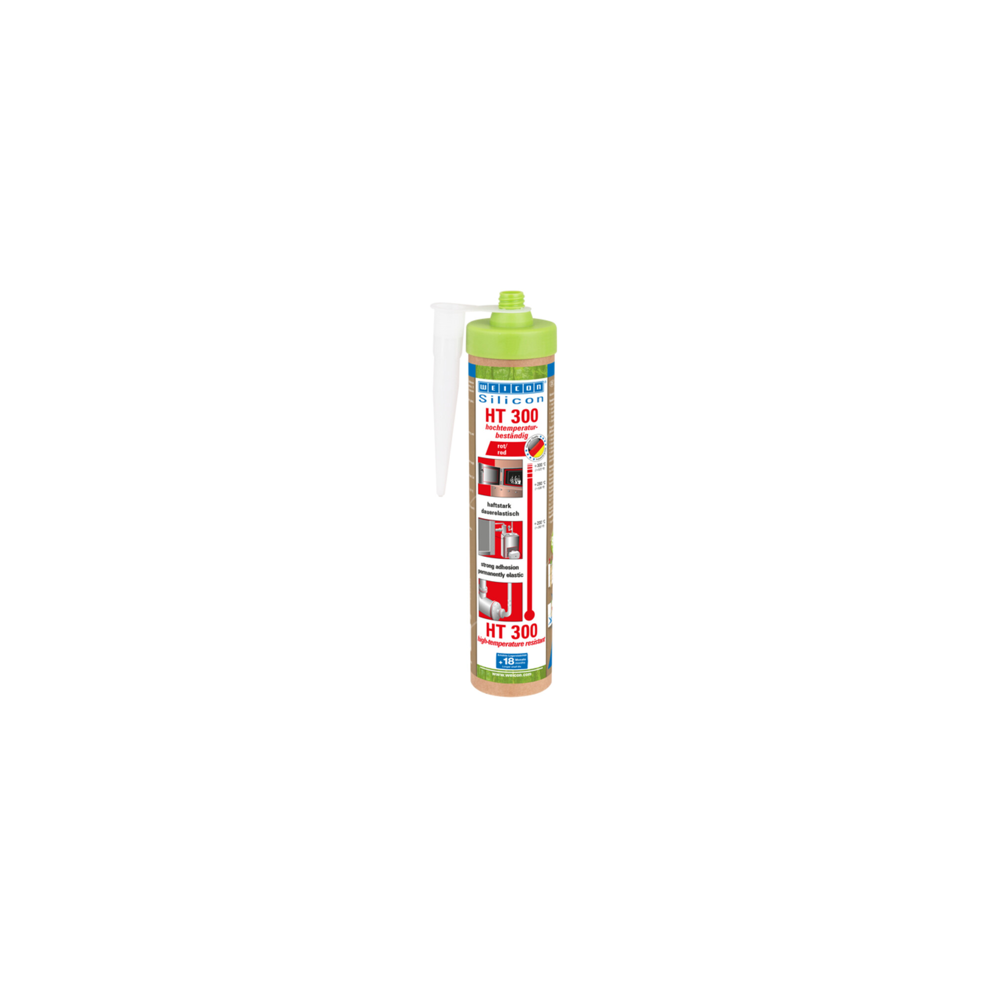 WEICON Silicon HT 300, Dichtstoff, hochtemperaturbeständig bis 300°C, 280 ml (Green Tube), rot